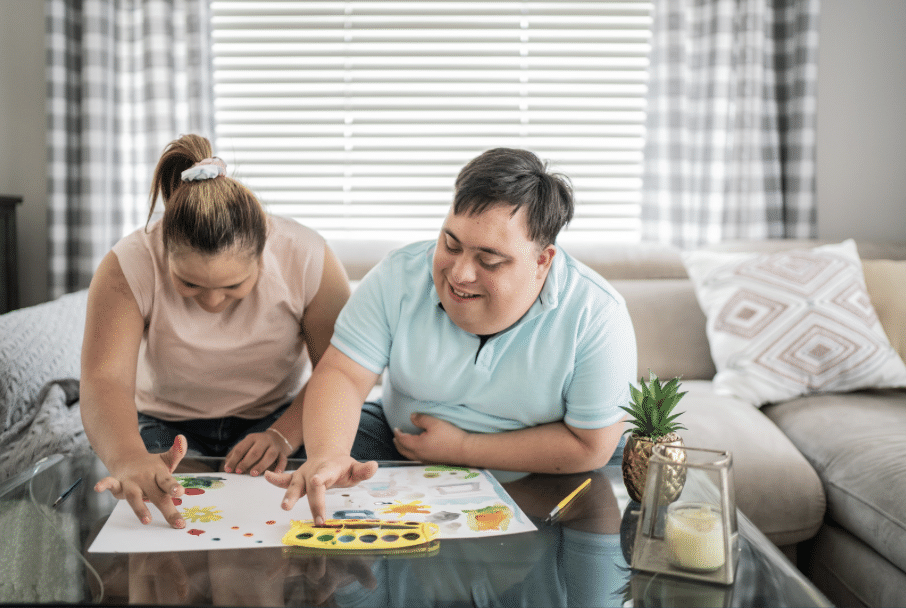 Parent and adult child discussing a special needs plan for long-term care and financial security.